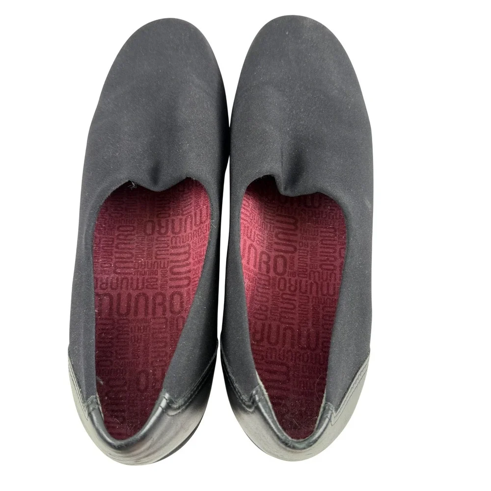 Munro Traveler Black Stretch Fabric Slip On Comfort Shoes Flat Womens 7 W